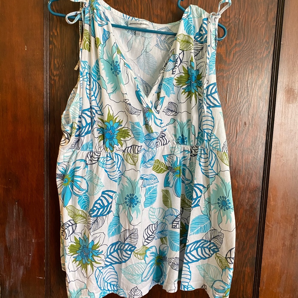 Fun tropical blue and green patterned shirt